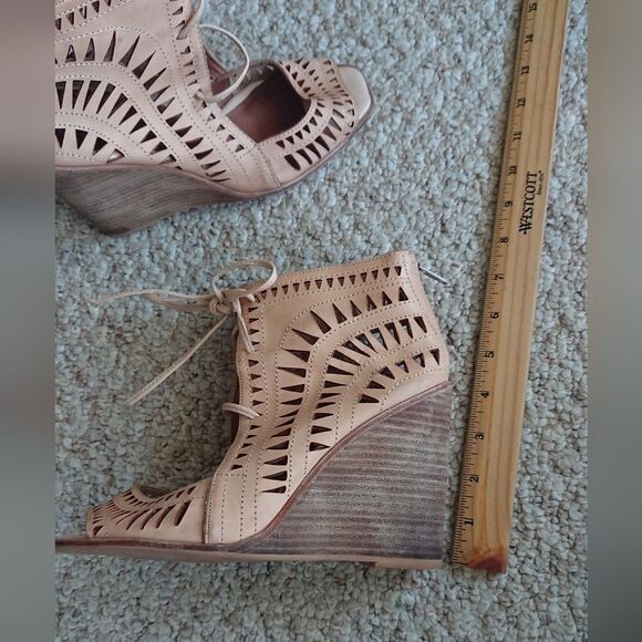 Jeffrey Campbell Rodillo Tan Leather Gladiator Wedge Heels Lace Up size 8 - Picture 11 of 13